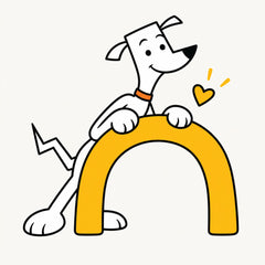 Bend the dog peeking over a welcome arch