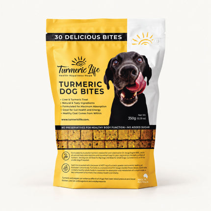Turmeric Dog Bites pack, front