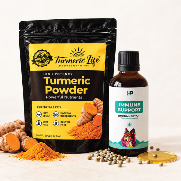 Golden Paste Kit for dogs: Turmeric Life turmeric powder and Omega Nectar oil