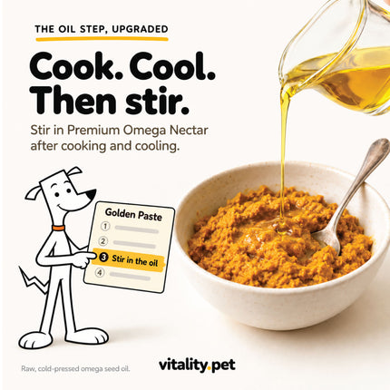 Golden Paste oil step: stir Omega Nectar into the cooled turmeric paste