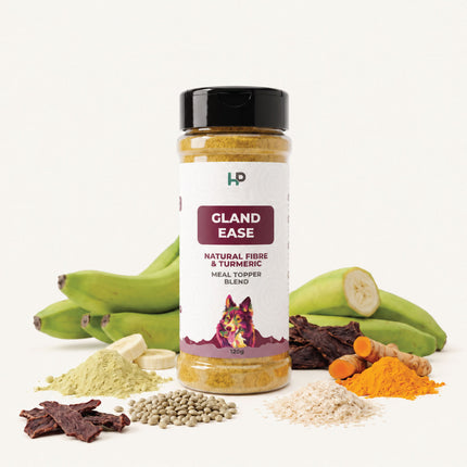 Gland Ease anal gland fibre for dogs with its five ingredients